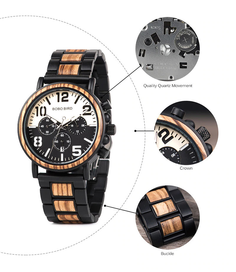 Wooden Stainless Steel Mens Watch