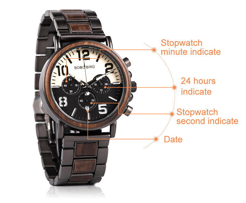 Wooden Stainless Steel Mens Watch