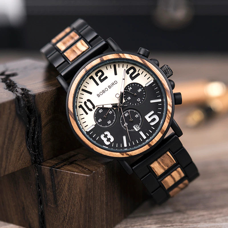 Wooden Stainless Steel Mens Watch