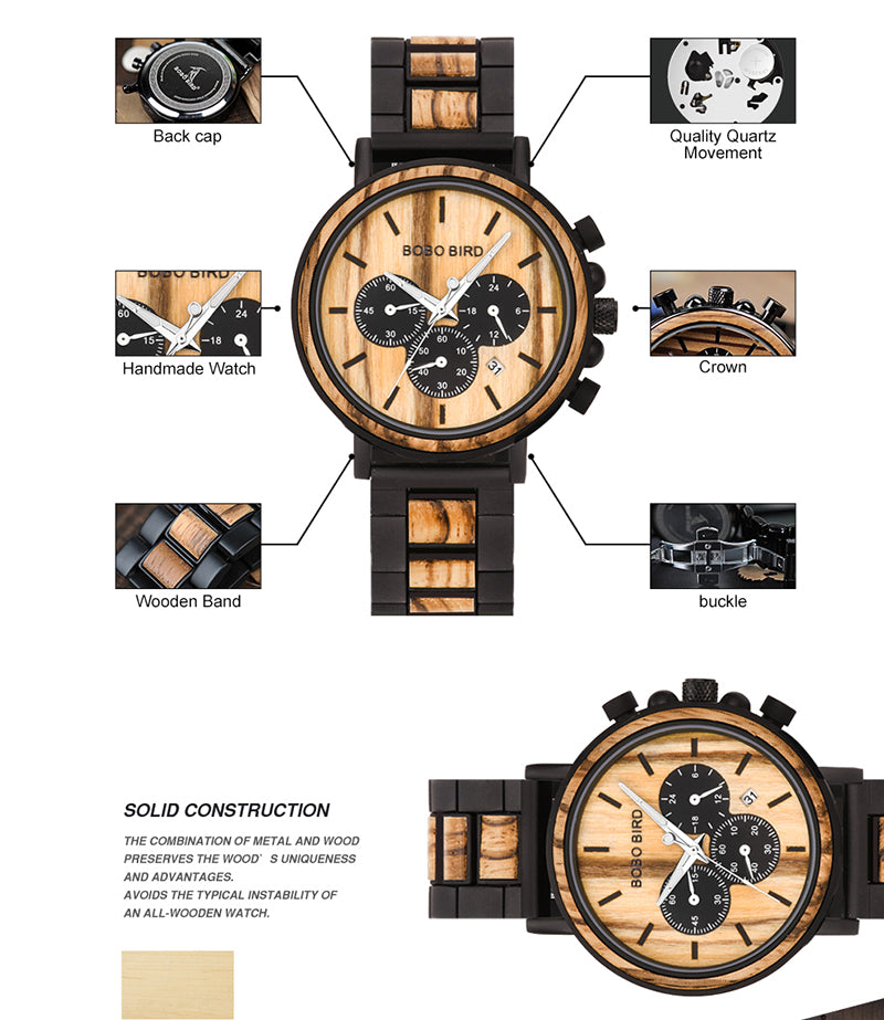 Wooden Chronograph Mens Watch