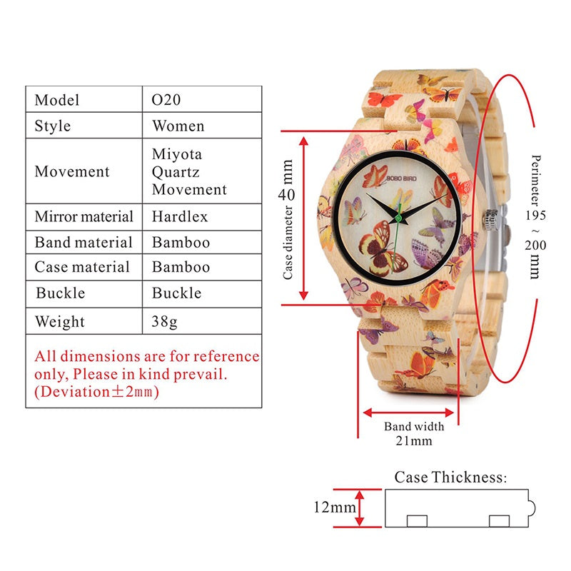 Butterfly Bamboo Band Womens Watch