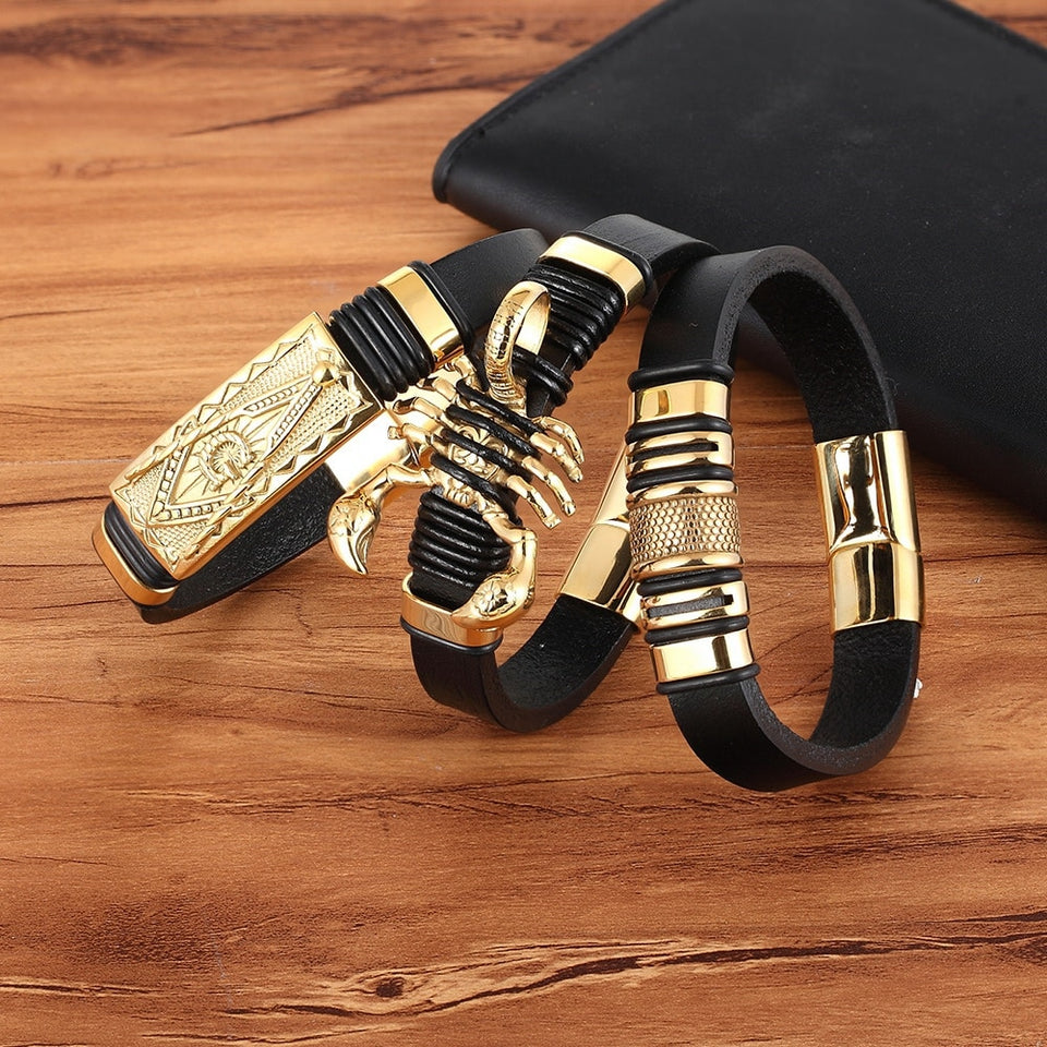 Gold Genuine Leather Bracelet
