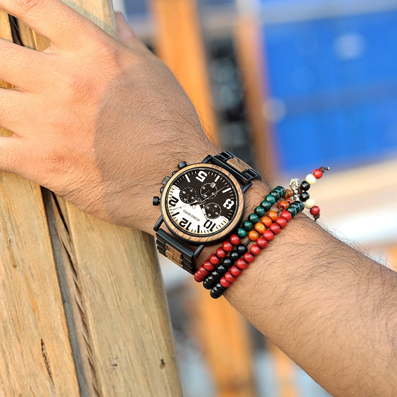 Wooden Stainless Steel Mens Watch