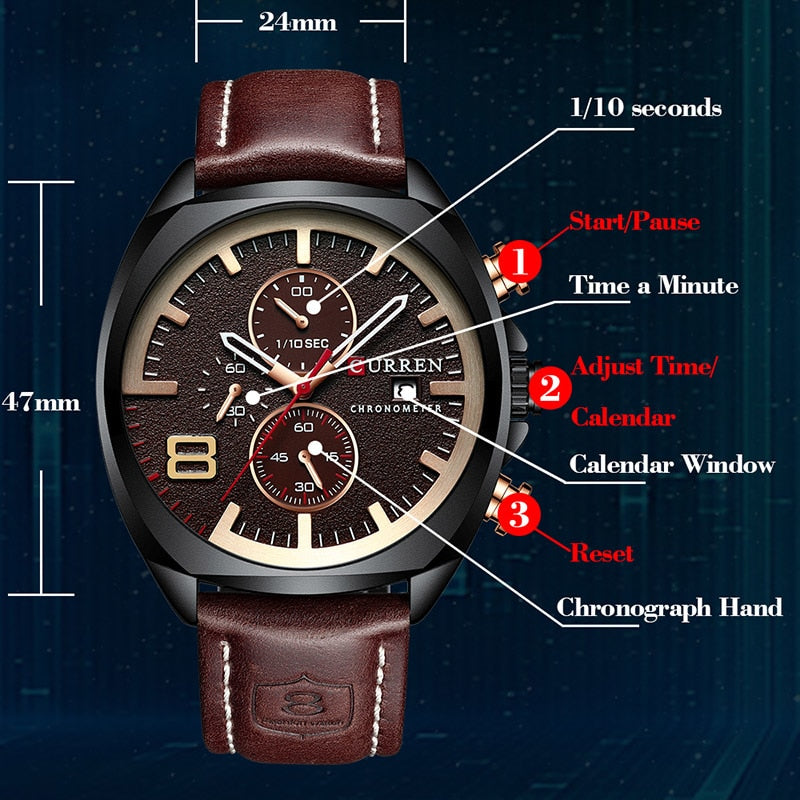 Luxury Leather Mens Watch